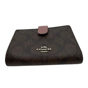 Coach Signature Coated Canvas Brown Small Snap Wallet